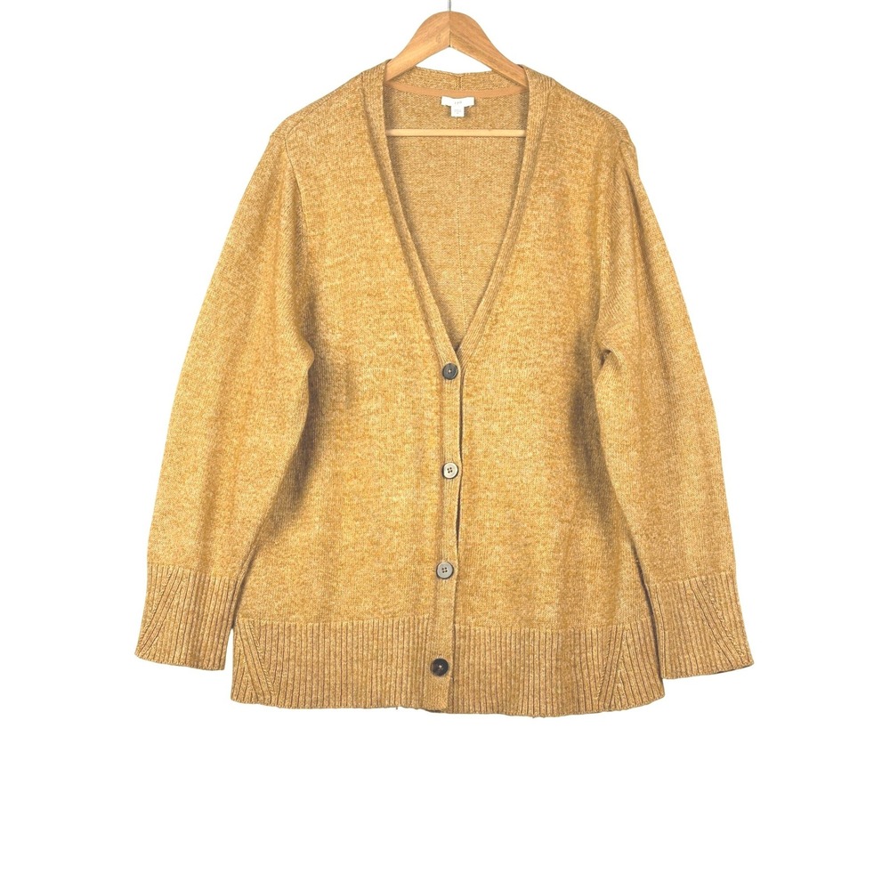 J. Jill Women Cardigan 2X Mustard Yellow Marled Button Cotton Fall Transitional